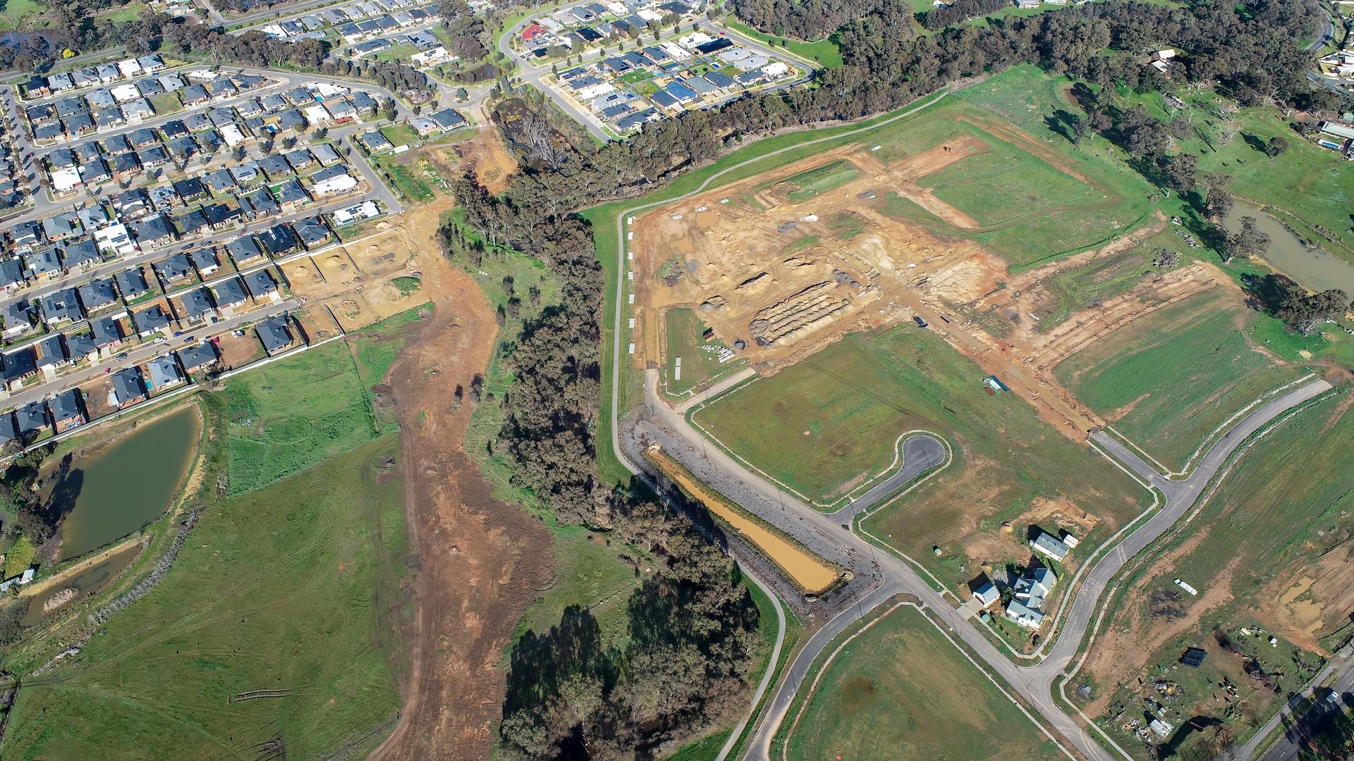 Aerial views of housing development construction